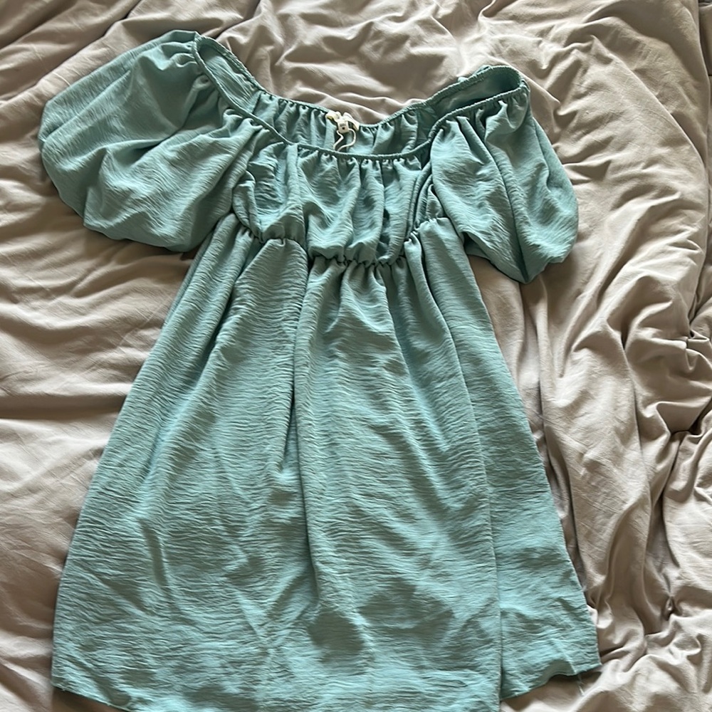 See You Monday Teal Off-Shoulder Dress
